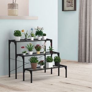 1 support de plantes en métal robuste à 3 niveaux pour l'extérieur avec étagère, multi-usages pour pots de fleurs et jardinières - Product Image 4