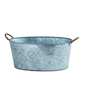 Wine Tub Galvanized with Wire Handle with Rassi for <b>bar</b> and Parties Beverage Tubs Party Oval Wine Chiller with Handles - Product Image 1