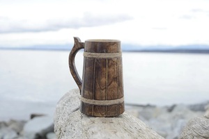 100% Leakage-Proof Vintage Wooden <b>Beer</b> Mug Lid Handgrip Eco-Friendly CE Certified Microwave Safe for Home Hotel Restaurant Use - Product Image 2