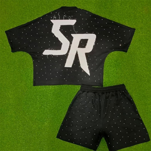 Ensemble T-shirt et short décontracté d'été pour homme DREAM QUALITY, motif pieuvre imprimé au dos, short noir, col rond blanc, respirant - Product Image 6