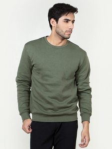 Sweat-shirt à col rond pour homme, couleur olive unie, 100% coton, manches régulières, tricoté pour l'hiver - Product Image 5