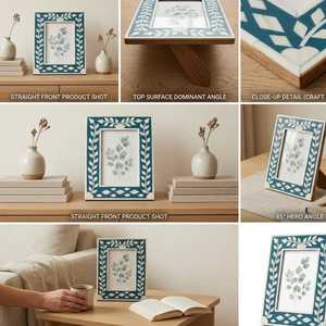 Cadre artisanal haut de gamme en MDF avec incrustation de os et mosaïque en résine et nacre - Product Image 3