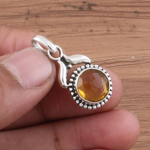 Colgante de Citrino Natural Chapado en Platino Vintage al por Mayor, Dije de Piedra Preciosa Amarilla de Plata de Ley 925, Precio al por Mayor del Fabricante - Product Image 1