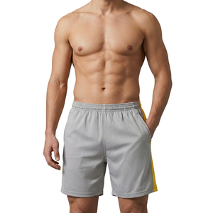 Shorts en polyester à rayures jaunes, côtés en mesh respirant, séchage rapide, taille élastique, style sportif, entraînement en salle de sport, été, style athlétique - Product Image 5