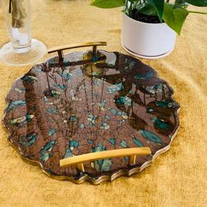 Handmade Luxury Epoxy Resin <b>Tray</b> Golden Metal Handle Custom Size Dishwasher Safe Foldable for Modern Home Hotel Catering - Product Image 4