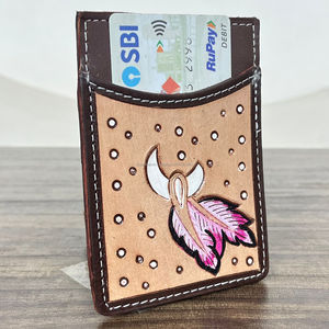 2025 tarjetero delgado de cuero con herramientas de vaca personalizado, billetera minimalista RFID Rosa acento Luna diseño tarjetero para tarjeta de crédito - Product Image 5