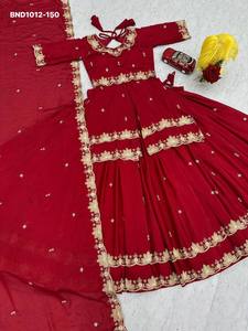 Colección Premium de Lehenga de Seda Chinon con Bordado de Lentejuelas y Blusa con Abertura Frontal Larga y Dupatta con Trabajo de Corte, Colección de Moda Femenina - Product Image 6