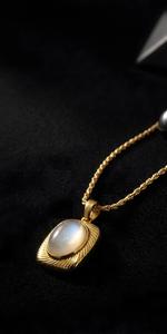 Oval Rainbow <b>Moonstone</b> Platinum Pendant Necklace with Bezel Setting Luxury Wedding Gift for Unisex Men's & Women's <b>Jewelry</b> - Product Image 5
