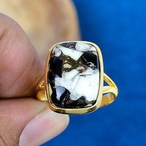Natural Black Spiny Copper <b>Turquoise</b> Octogen shape Cut Gemstone 18k Gold Plated Bezel Handmade Cocktail <b>Ring</b> For Women - Product Image 3