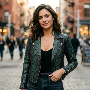 Blouson Bomber en Cuir de Serpent Véritable pour Femme, Respirant, Style Motard, Veste de Moto, Veste Tendance, Vêtement d'Hiver Streetwear - Product Image 2