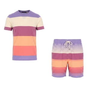 Mens Summer Casual T Shirt Set Cartoon Print Slogan Print Knitted T Shirt Combo Short Sleeve Crew Neck Streetwear Two Piece Outf - Product Image 6