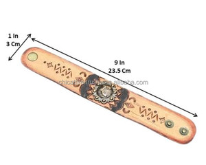 2025 Fashion Hand Tooled <b>Leather</b> Cuff <b>Bracelet</b> with Tribal Sunburst Concho Custom Genuine Cow <b>Leather</b> Wristband for Men & <b>Women</b> - Product Image 2