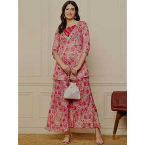 Hermoso conjunto de traje con estampado digital para mujer para fiestas-Top y Plazzo - Product Image 1