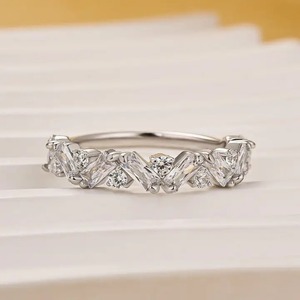 925 Moissanite Half Round Cut & Emerald Cut Wedding Band In Sterling <b>Silver</b> Yellow & White Gold Plated Moissanite <b>Ring</b> for Sale. - Product Image 2