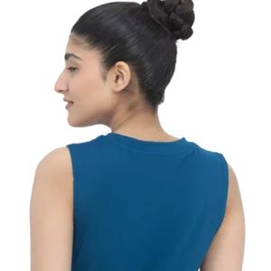 Débardeur ajusté bleu sans manches à col rond pour femme – Basique décontracté extensible pour le quotidien – Vêtements de mode féminins - Product Image 4