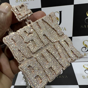 Collar con Colgante de Letra con Diamantes VVS Personalizado, Cadena con Incrustaciones, Plata 925 Chapada en Oro, Certificado IGI - Product Image 2