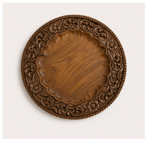 Assiette de service en bois artisanale de luxe, plateau en bois sculpté à motifs floraux vintage pour la décoration de table de mariage et les événements de dîner formels - Product Image 5