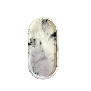 Precio al por mayor, bandeja ovalada de resina de mármol negro, bandeja de servicio moderna minimalista, organizador de decoración del hogar para oficina - Product Image 1