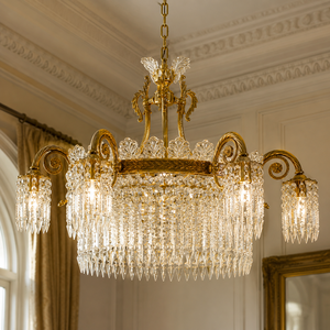 Lámpara de Araña de Cristal Dorada Ornamentada, Lámpara Colgante de Lujo con Brazos en Espiral para Decoración Interior Clásica de Villas y Hoteles - Product Image 2
