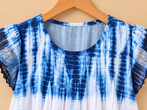 Women's Tie Dye Chiffon Blouse With <b>Lace</b> Cap Sleeves O-Neck Bohemian Loose Fit Spring Summer <b>Top</b> - Product Image 5
