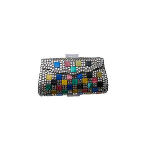 Bolso de Mano de Metal Plateado Hecho a Mano para Mujer, Bolso de Fiesta de Diseño, Accesorio Étnico para Novia, con Mosaico de Piedras y Conchas - Product Image 1