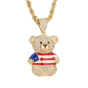 Pendentif Ours en Peluche Plaqué Or, Motif Drapeau Américain, Micro-Pavé Moissanite, Breloque Hip Hop Unisexe pour Fêtes et Usage Quotidien - Product Image 2