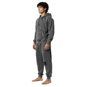 Men's Acid Wash Distressed Tracksuit <b>Full</b> <b>Zip</b> <b>Hoodie</b> Sweatpants Set Solid Color Casual Streetwear Breathable Eco-Friendly - Product Image 3