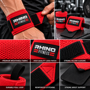 สายรัดข้อมือผ้าฝ้าย RHINO FITNESS แบบตีนตุ๊กแก สำหรับมือซ้าย สายรัดพยุงข้อมือสำหรับยกน้ำหนัก - Product Image 6