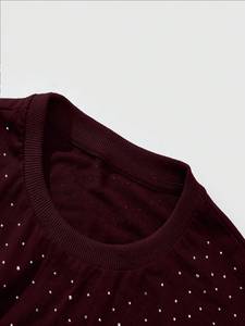 Wholesale Rhinestone Custom Graphic <b>Men's</b> <b>shirts</b> Oversized <b>Burgundy</b> Heavy Cotton Crystal Embellished Streetwear Loose Fit Tee - Product Image 4