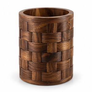 Porte-ustensiles en bois d'acacia tressé fait main - Rangement de cuisine en gros - Product Image 1