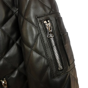 Wholesale High Quality Men Quilted Leather Bomber <b>Jacket</b> Zip Up Regular Fit V-Neck Collar Bomber Genuine Leather <b>Jacket</b> - Product Image 6