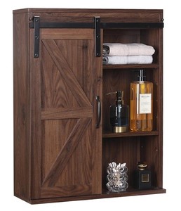 Wall Mounted Wooden Bathroom <b>Cabinet</b> <b>Rustic</b> Farmhouse Style 3 Shelf Storage with Metal Handle and Open Display - Product Image 4