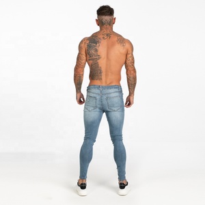 Jeans skinny bleus pour hommes, jeans déchirés, stretch, denim, effet usé, pour hommes - Product Image 1
