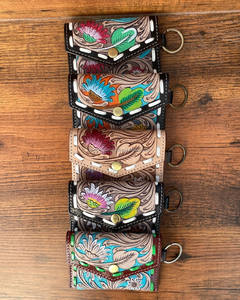 Multifunctional Popular Designer Hand Tooled Leather Small Coin Purse with <b>Keyrings</b> Western Genuine Leather Floral <b>Women</b> Wallets - Product Image 4