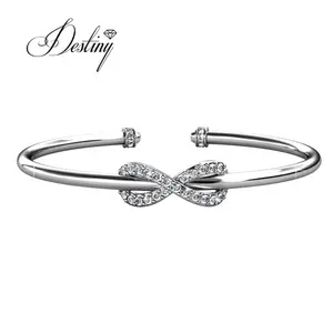 Pulsera de la suerte de plata 925 para mujer, brazalete chapado en oro de 18K con cristal de alta calidad, joyería Destiny