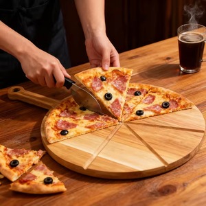 Acacia Wood Pizza Peel Round Cutting Board Serving Platter Cheese Board with Handle Charcuterie Board - Product Image 2