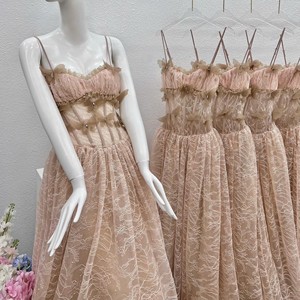 Romantic Empire Waist Chiffon Lace <b>Spaghetti</b> <b>Strap</b> A-Line Maxi <b>Dress</b> with 3D Bow for Women - Product Image 5