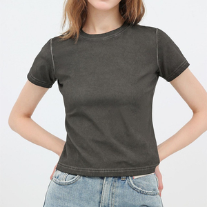 Women's Crop 300Gsm 100% Cotton <b>Woolen</b> Fabric Breathable Anti-Wrinkle Eco-Friendly Winter <b>Top</b> High Quality O-Neck Collar - Product Image 1