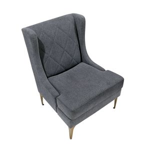Fauteuil d'appoint moderne de luxe à dossier haut, revêtement en chenille gris foncé, pieds en métal finition dorée, ressorts ensachés, motif losanges, pour salon - Product Image 4