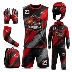 Tackle Flag Football League Sublimated Uniform Set V-Neck Sleeveless Jersey Shorts Pants Jacket Gloves Helmet <b>Backpack</b> - Product Image 1