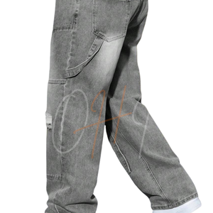 กางเกงยีนส์คาร์โก้สีเทาฟอกทรงหลวม น้ำหนักเบา สไตล์สตรีทแวร์ หลายกระเป๋า ขาดๆ แบบวินเทจ ฮิปสเตอร์ - Product Image 5