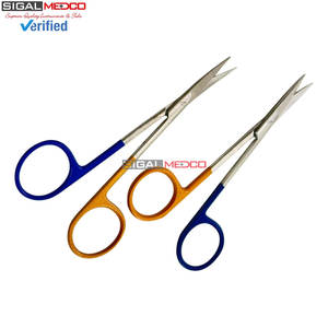 Tijeras de Disección Manuales Profesionales, Curvas y Rectas, Hojas de Acero Inoxidable, Puntas Afiladas de Precisión, Mango de Color Dorado y Azul - Product Image 2