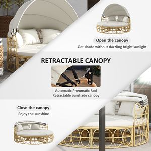 Set di Mobili da Giardino con Lettino Rotondo da Esterno, Tettoia Retrattile e Divano Sezionale in Rattan PE con Cuscini - Product Image 5