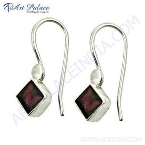 Art Palace 925 Silver <b>Garnet</b> Drop <b>Earrings</b> Geometric Bezel Set Classic Women's Jewelry Everyday Wear - Product Image 2