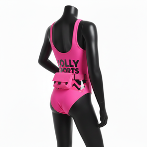 Traje de baño de una pieza para mujer, tela elástica de poliéster y spandex, color rosa sólido con panel estampado, logotipo personalizado, traje de baño para mujer - Product Image 5