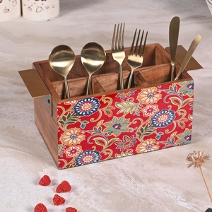 Moderno Portacubiertos de Madera para Encimera de Cocina, Organizador de Almacenamiento con Compartimentos para Tenedores, Cucharas y Cuchillos, Portátil, India - Product Image 2