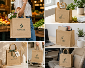 Sac fourre-tout en jute écologique, optez pour le vert, sac cadeau durable - Product Image 4