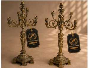 Set of 2 <b>Brass</b> Metal Taper Candle Holders Minimalist Gold <b>Candlestick</b> Stand Modern Tabletop Centerpiece Wedding Dinner Accent - Product Image 5