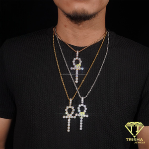 จี้รูปกางเขนประดับเพชรโมอิสซาไนต์ทรงกลม เงินแท้ 925 สไตล์ฮิปฮอป - Product Image 2