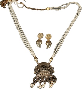 Handmade Gold Filigree Oxidized Silver Pendant Necklace <b>Set</b> <b>Beads</b> Vintage Boho Ethnic Jewelry for Women's Wedding Gift - Product Image 1